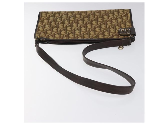 Borsa a spalla in tela Trotter Christian Dior marrone Auth bs22437 - vista 7