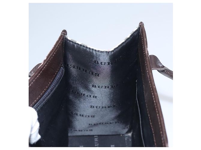 Borsa a mano in tela beige marrone con motivo Nova Check di BURBERRY Auth BA050 - vista 16