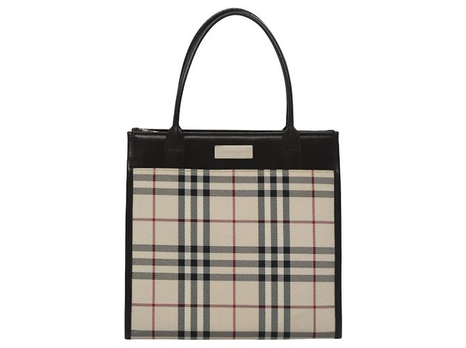 Borsa a mano in tela beige marrone con motivo Nova Check di BURBERRY Auth BA050 - vista 2
