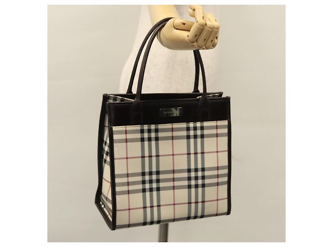 Borsa a mano in tela beige marrone con motivo Nova Check di BURBERRY Auth BA050 - vista 21