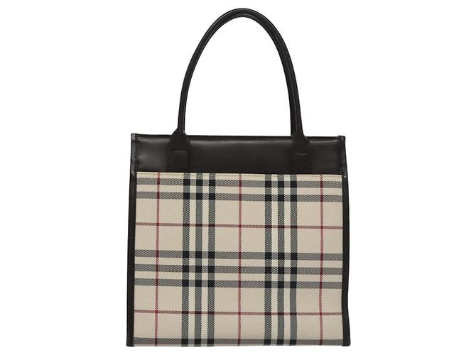 Borsa a mano in tela beige marrone con motivo Nova Check di BURBERRY Auth BA050 - vista 3