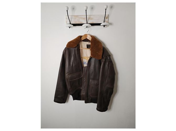 Schott Lederjacke Herren Hellbraun Dunkelbraun - Ansicht 5