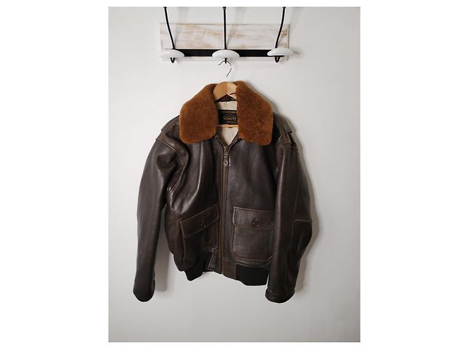 Schott Lederjacke Herren Hellbraun Dunkelbraun - Ansicht 7
