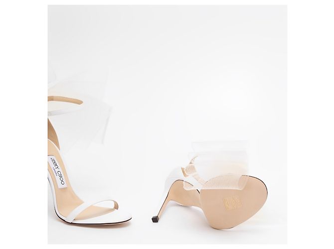 Sandali Jimmy Choo Aveline 100 in pelle Eggshell Bianco sporco - vista 4