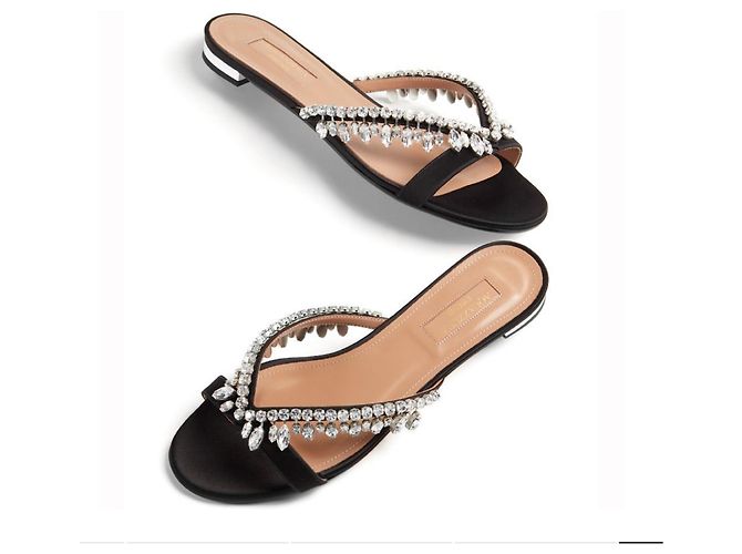Sandali Aquazzura Gem Palace in satin nero - vista 2
