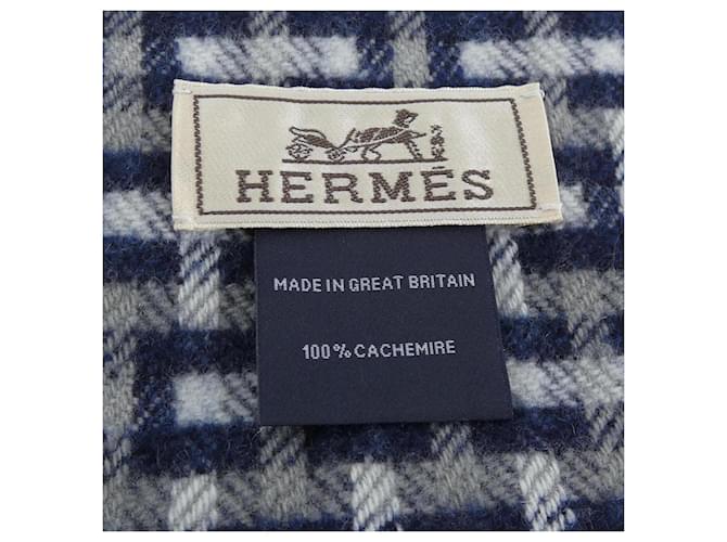 Hermès Bufanda de cachemira Hermes Beige Azul marino - vista 3