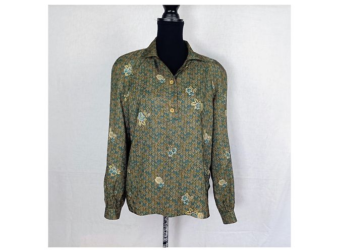 Mila Shön Vintage grüne Seidenbluse mit Blumenmuster von Mila Schon - Ansicht 8