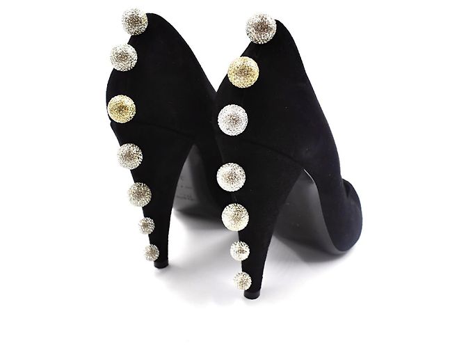 Décolleté Saint Laurent in scamosciato con cristalli neri Nero - vista 3