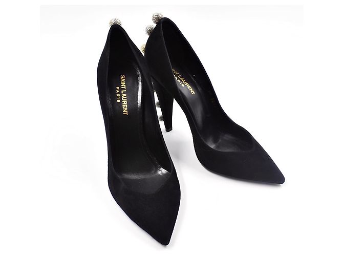 Décolleté Saint Laurent in scamosciato con cristalli neri Nero - vista 5