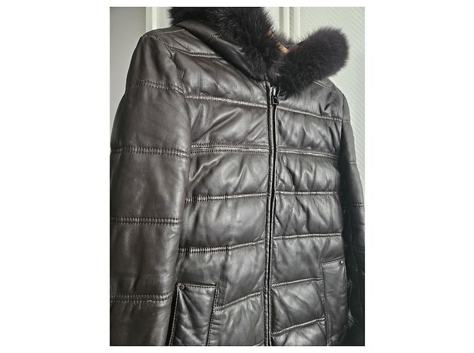 Parka Apostrophe de cuero y plumón marrón chocolate Marrón oscuro - vista 2