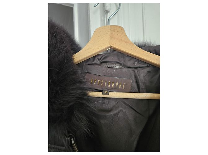 Parka Apostrophe de cuero y plumón marrón chocolate Marrón oscuro - vista 3