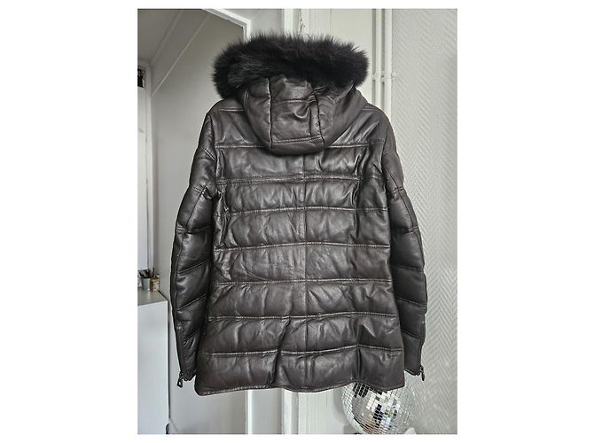 Parka Apostrophe de cuero y plumón marrón chocolate Marrón oscuro - vista 6