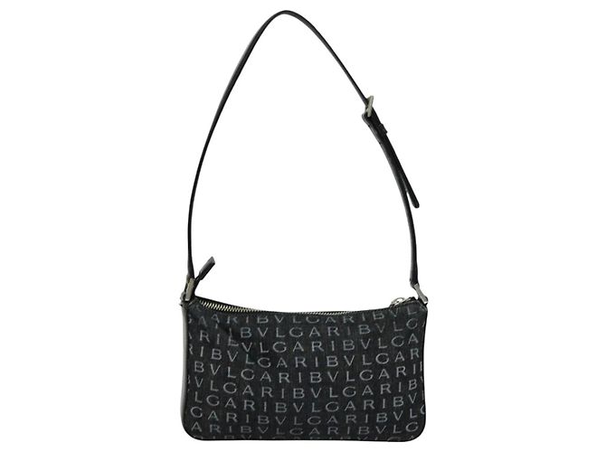 Bulgari Borsa a spalla BVLGARI Logo mania in tela nera Auth BA153 Nero - vista 3