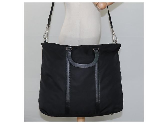 PRADA Borsa a mano in nylon 2 vie nera Auth ki5424 Nero - vista 23