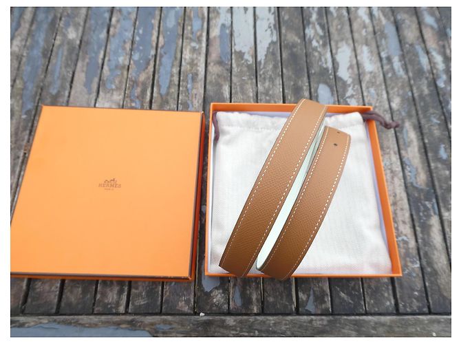 neuer reversibler Hermès Ledergürtel 85 cm mit Box und Dustbag Hellbraun - Ansicht 2