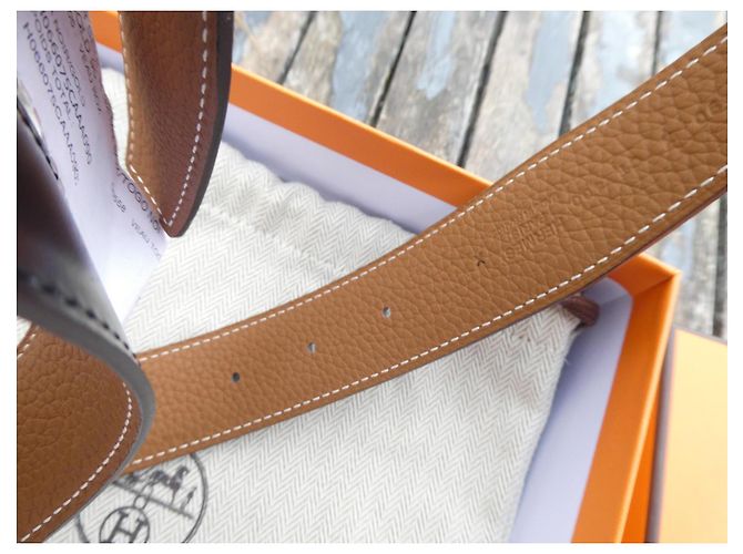 Cintura Hermès in vitello liscio nero / Epsom oro 90 cm nuova con scatola e dustbag - vista 10