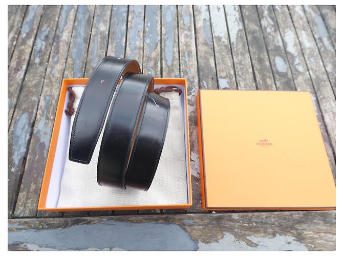 Cintura Hermès in vitello liscio nero / Epsom oro 90 cm nuova con scatola e dustbag - vista 2