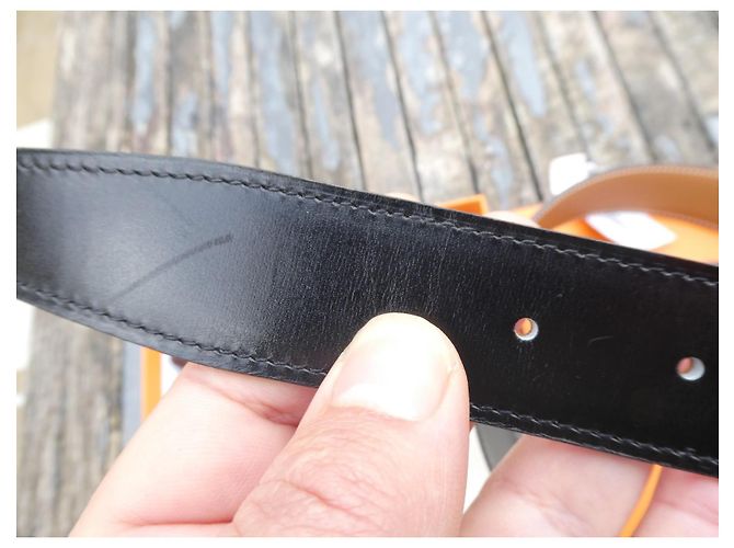 Cintura Hermès in vitello liscio nero / Epsom oro 90 cm nuova con scatola e dustbag - vista 7