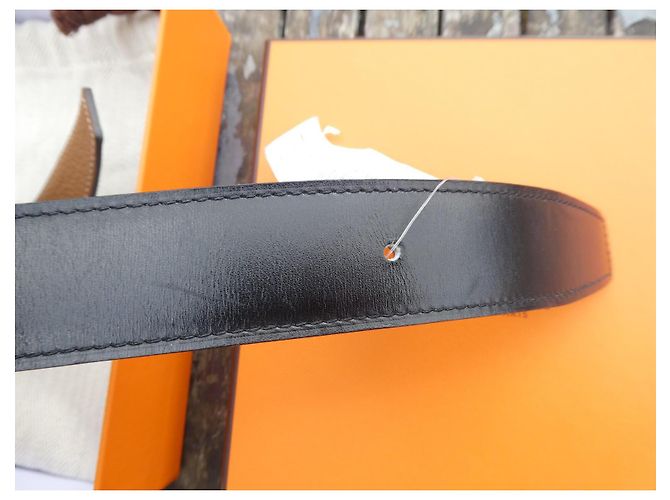 Cintura Hermès in vitello liscio nero / Epsom oro 90 cm nuova con scatola e dustbag - vista 9
