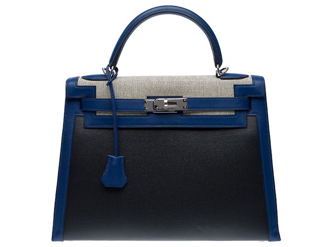 Hermès HERMES Kelly 32 Bag in Blue Canvas - 102529 - view 3