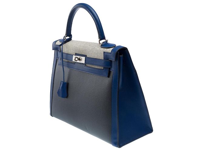 Hermès HERMES Kelly 32 Bag in Blue Canvas - 102529 - view 5