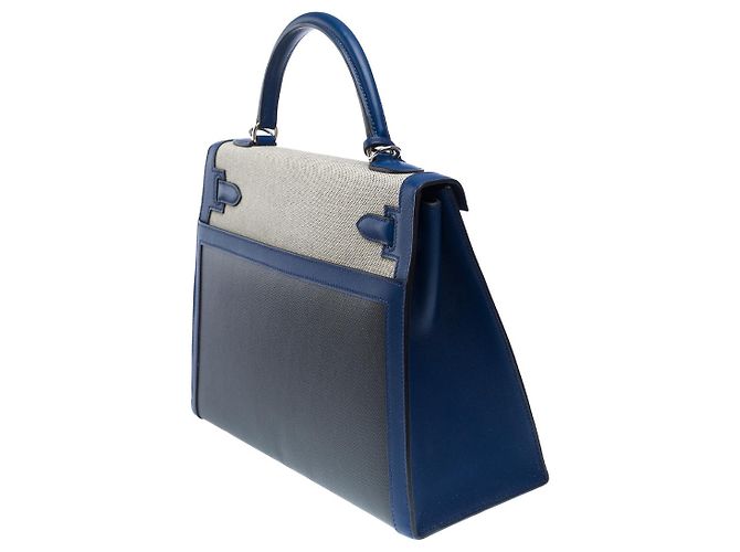 Hermès HERMES Kelly 32 Bag in Blue Canvas - 102529 - view 6