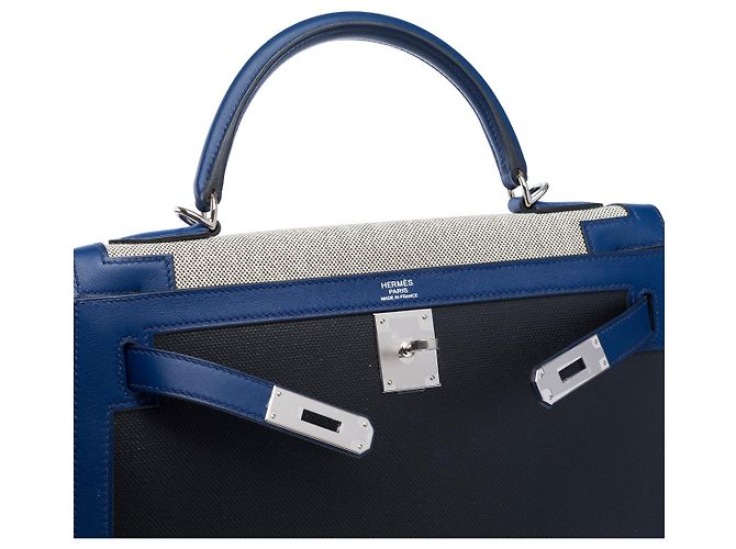 Hermès HERMES Kelly 32 Bag in Blue Canvas - 102529 - view 7