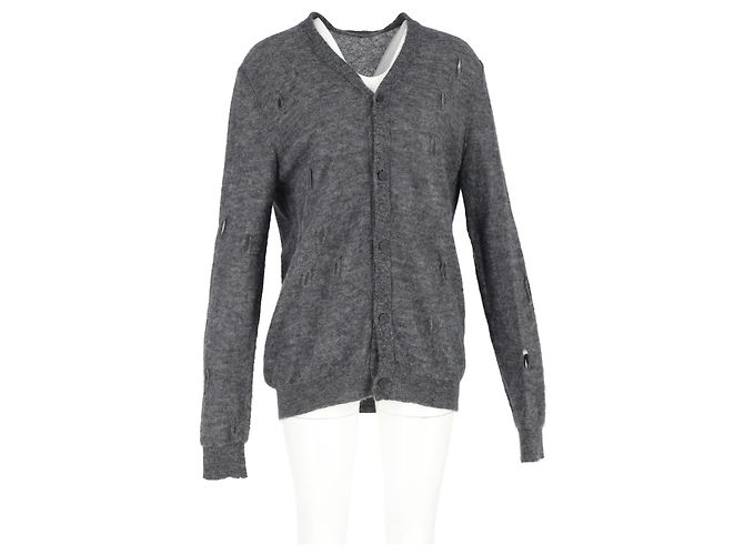 Abgenutzte Bottega Veneta Strickjacke aus grauer Wolle - Ansicht 5