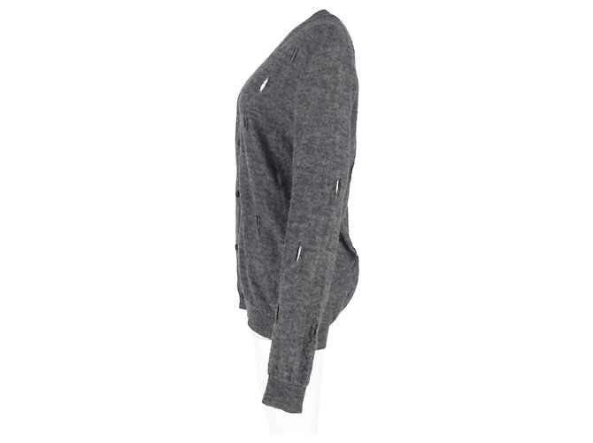 Abgenutzte Bottega Veneta Strickjacke aus grauer Wolle - Ansicht 6