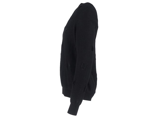 Abgetragenes V-Ausschnitt-Pullover aus schwarzer Wolle von Bottega Veneta - Ansicht 2