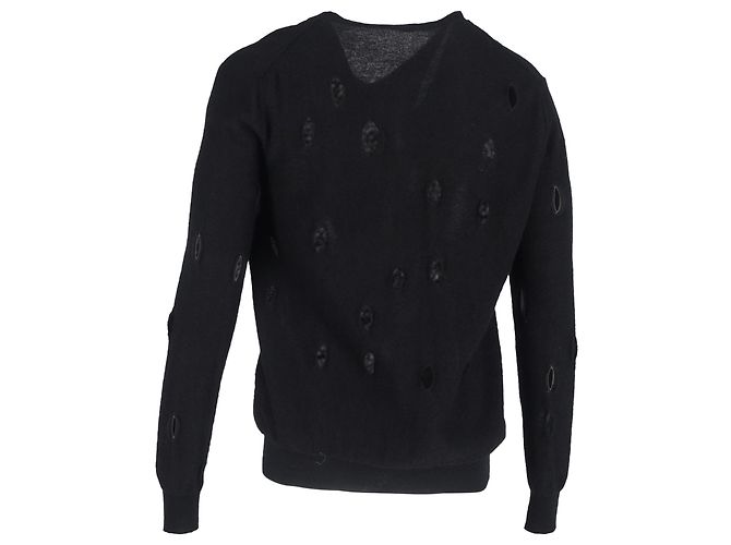 Abgetragenes V-Ausschnitt-Pullover aus schwarzer Wolle von Bottega Veneta - Ansicht 3