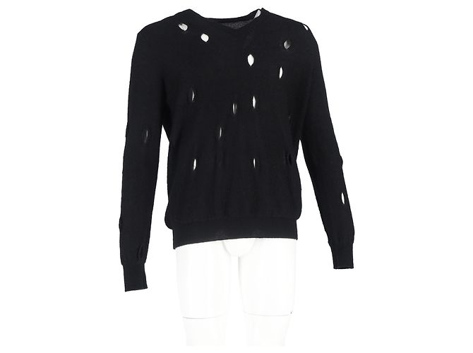 Abgetragenes V-Ausschnitt-Pullover aus schwarzer Wolle von Bottega Veneta - Ansicht 4