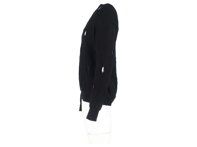 Abgetragenes V-Ausschnitt-Pullover aus schwarzer Wolle von Bottega Veneta - Ansicht 5