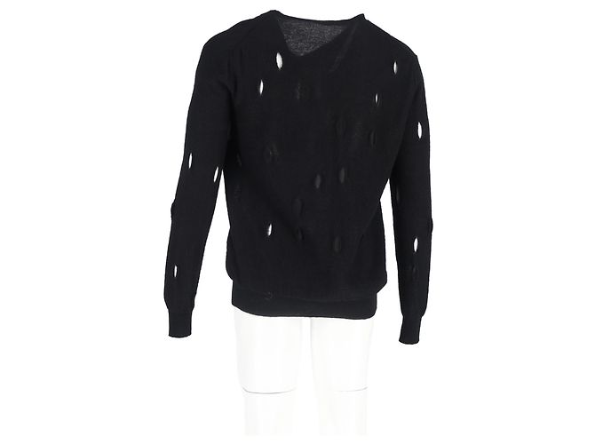 Abgetragenes V-Ausschnitt-Pullover aus schwarzer Wolle von Bottega Veneta - Ansicht 6