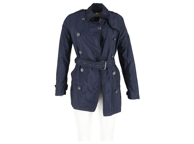 Casaco peacoat duplo abotoado com cinto Burberry em nylon azul marinho - vista 4
