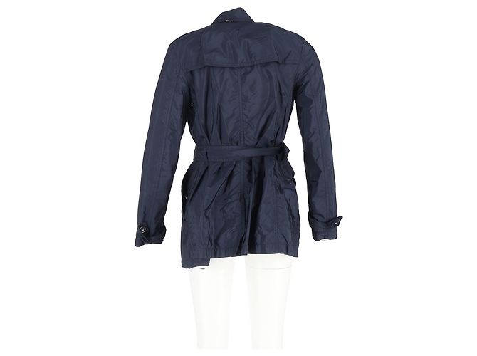 Casaco peacoat duplo abotoado com cinto Burberry em nylon azul marinho - vista 6