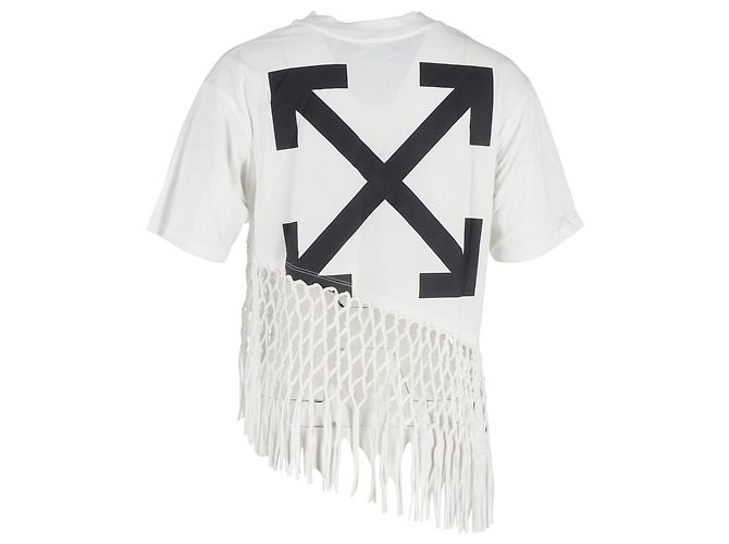 Off White Camiseta de algodón blanco de red asimétrica Off-white Crudo - vista 3