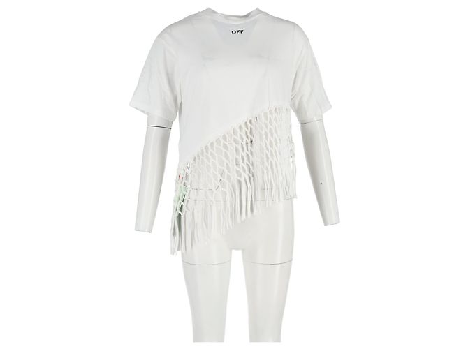 Off White Camiseta de algodón blanco de red asimétrica Off-white Crudo - vista 4