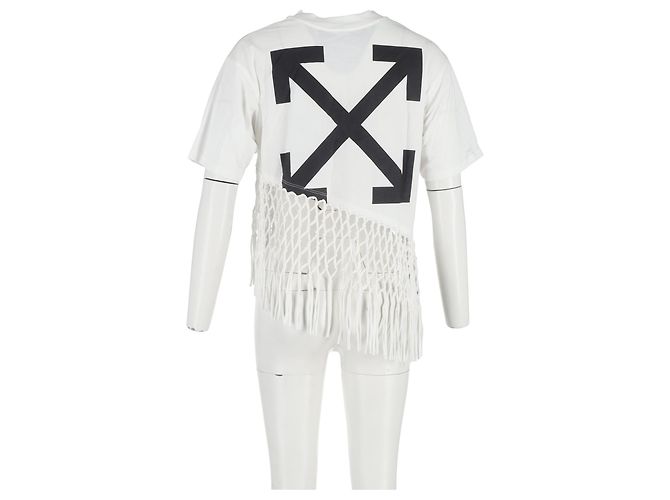 Off White Camiseta de algodón blanco de red asimétrica Off-white Crudo - vista 6