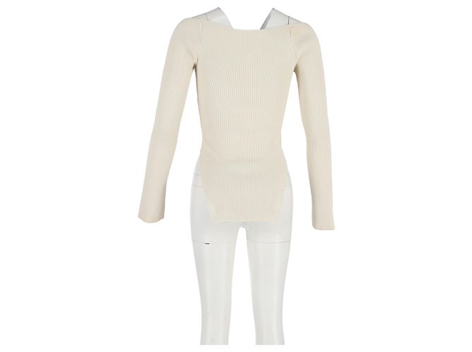 Khaite Maddy Top de Punto Off-Shoulder en Viscosa Marfil Blanco Crudo - vista 6