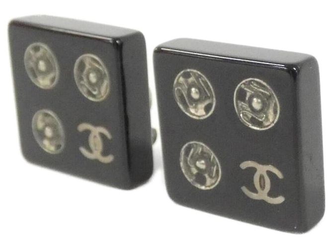Chanel Schwarz und Silber Clip Ohrringe - Ansicht 2