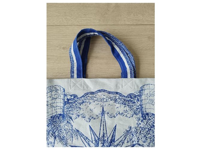 Borsa Tote Dior in cotone bianco e blu - vista 5