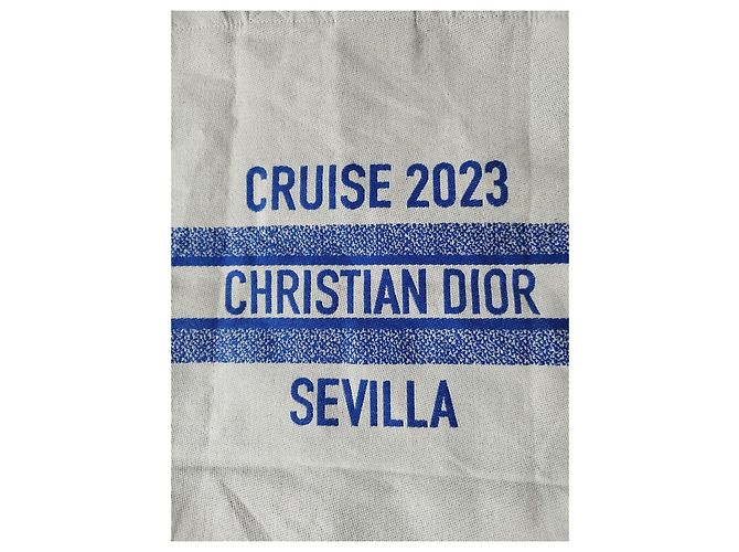 Borsa Tote Dior in cotone bianco e blu - vista 6