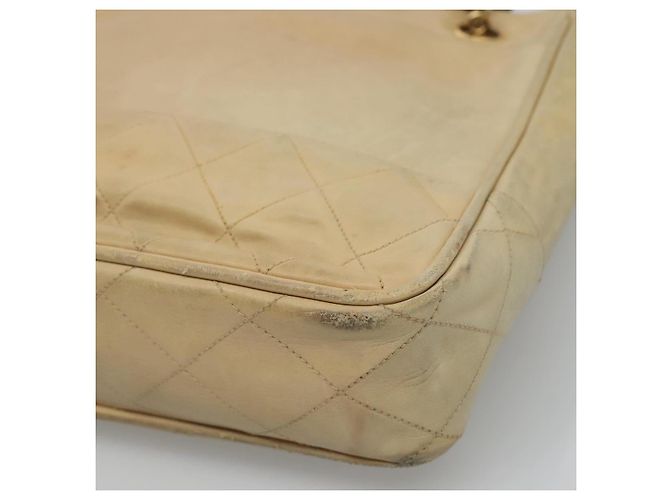 CHANEL Borsa a Spalla Matelassé con Catena in Pelle di Agnello Beige CC Auth bs22414 - vista 10