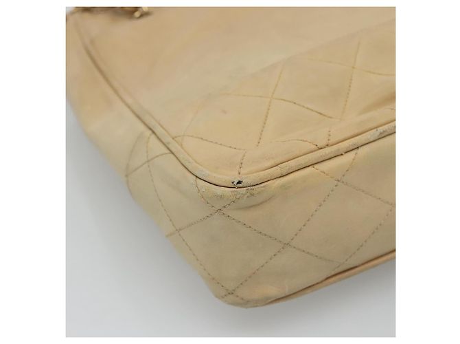 CHANEL Borsa a Spalla Matelassé con Catena in Pelle di Agnello Beige CC Auth bs22414 - vista 11