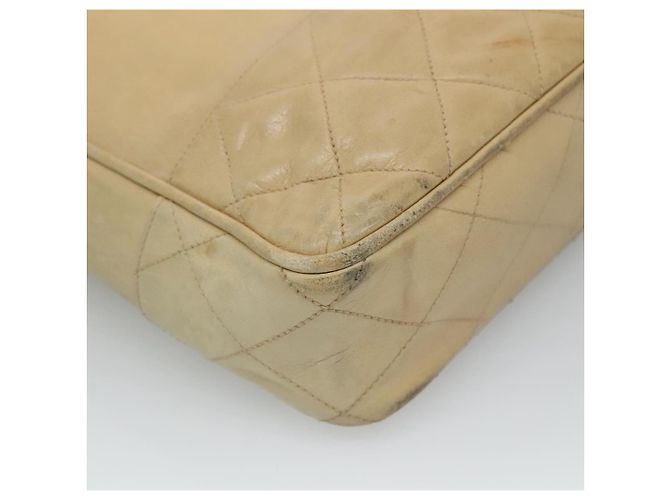 CHANEL Borsa a Spalla Matelassé con Catena in Pelle di Agnello Beige CC Auth bs22414 - vista 13