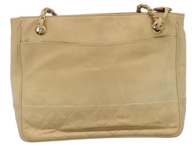 CHANEL Borsa a Spalla Matelassé con Catena in Pelle di Agnello Beige CC Auth bs22414 - vista 2