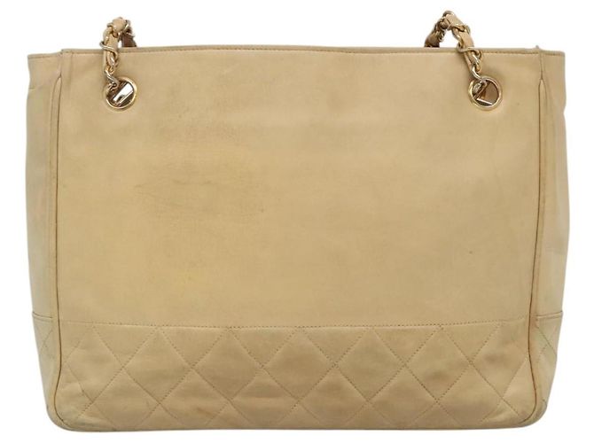 CHANEL Borsa a Spalla Matelassé con Catena in Pelle di Agnello Beige CC Auth bs22414 - vista 3