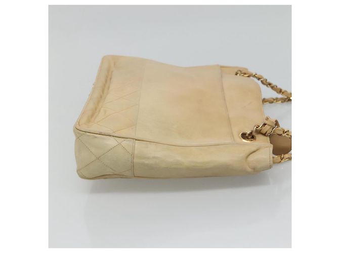CHANEL Borsa a Spalla Matelassé con Catena in Pelle di Agnello Beige CC Auth bs22414 - vista 4