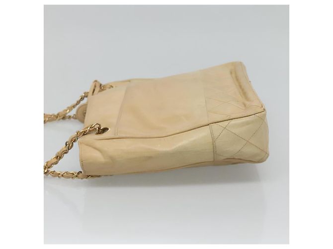 CHANEL Borsa a Spalla Matelassé con Catena in Pelle di Agnello Beige CC Auth bs22414 - vista 5
